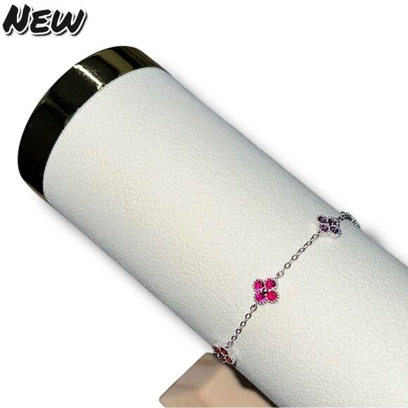 New Exclusively Fancy 925 Sterling Silver Rainbow Clover Bracelet - Picture 6 of 7